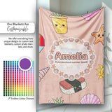 Cute Summer Chihuahua Dog Sunglasses Kawaii Beach Seamless Pattern  Personalised Custom Name Super Soft Fleece Blanket Bed Sofa Throw