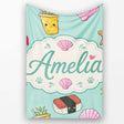 Summer Chihuahua Dog Sunglasses Kawaii Beach Teal Seamless Pattern  Personalised Custom Name Super Soft Fleece Blanket Bed Sofa Throw