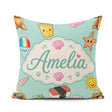 Custom Name Summer Chihuahua Dog Sunglasses Kawaii Teal Seamless Square Filled Cushion Throw Pillow Sofa Bed Home Decor Zip Washable UK Made