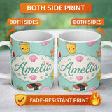 Personalized Custom Name Summer Chihuahua Dog Sunglasses Kawaii Beach Teal Seamless Pattern 11oz Ceramic Coffee Tea Mug White Large Handle