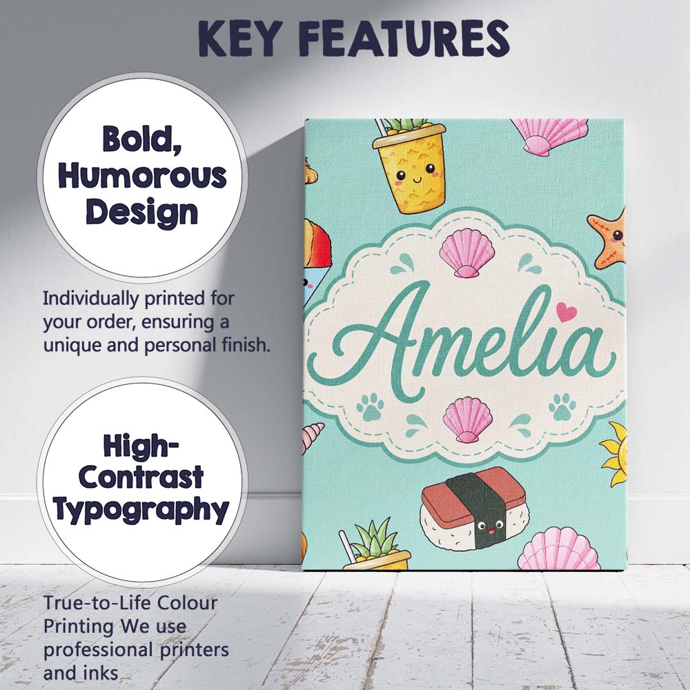 Personalised Name Summer Chihuahua Dog Custom  Modern Room Accent Elegant Feature Canvas Wall Art Print Decor Picture Ready to Hang