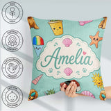 Custom Name Summer Chihuahua Dog Sunglasses Kawaii Teal Seamless Square Filled Cushion Throw Pillow Sofa Bed Home Decor Zip Washable UK Made