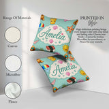Custom Name Summer Chihuahua Dog Sunglasses Kawaii Teal Seamless Square Filled Cushion Throw Pillow Sofa Bed Home Decor Zip Washable UK Made