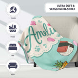 Summer Chihuahua Dog Sunglasses Kawaii Beach Teal Seamless Pattern  Personalised Custom Name Super Soft Fleece Blanket Bed Sofa Throw