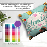 Custom Name Summer Chihuahua Dog Sunglasses Kawaii Teal Seamless Square Filled Cushion Throw Pillow Sofa Bed Home Decor Zip Washable UK Made