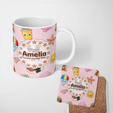 Personalized Custom Name Summer Chihuahua Dog Sunglasses Kawaii Beach Soft Pink Seamless 11oz Ceramic Coffee Tea Mug White Large Handle