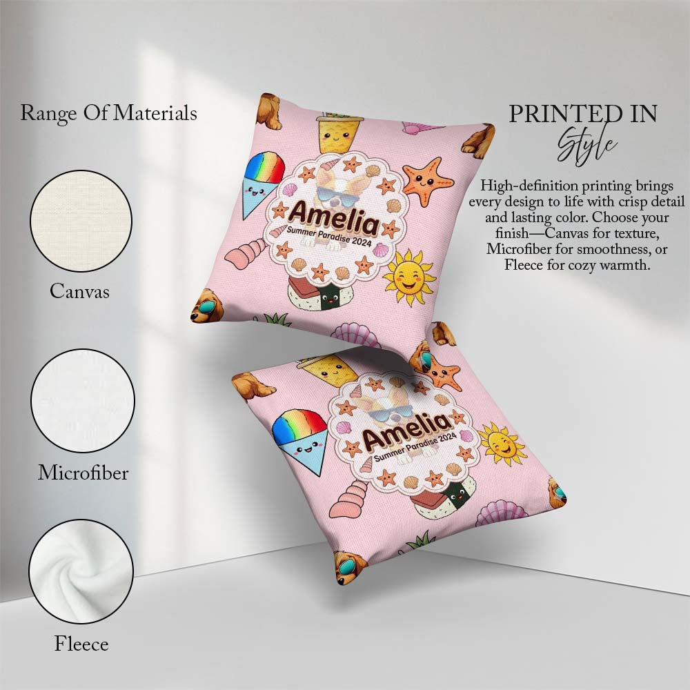 Custom Name Summer Chihuahua Dog Kawaii Beach Soft Pink Seamless Square Filled Cushion Throw Pillow Sofa Bed Home Decor Zip Washable UK Made