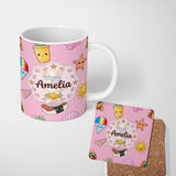 Personalized Custom Name Summer Chihuahua Dog Sunglasses Kawaii Beach Icon Blush Pink 11oz Ceramic Coffee Tea Mug White Large Handle