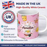 Personalized Custom Name Summer Chihuahua Dog Sunglasses Kawaii Beach Icon Blush Pink 11oz Ceramic Coffee Tea Mug White Large Handle