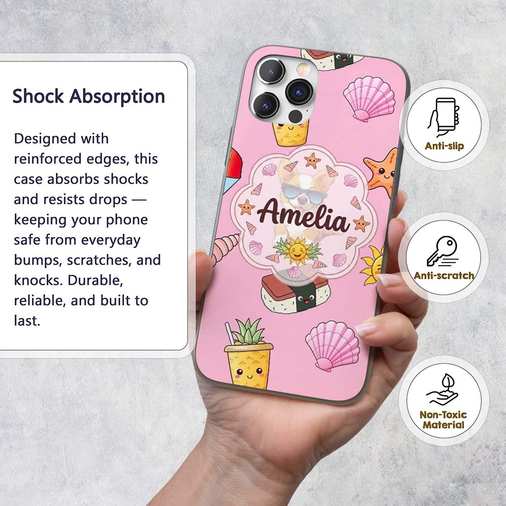 Summer Chihuahua Dog Sunglasses Kawaii Beach Icon Custom Name Protective Phone Case Mobile Cover Durable Everyday Smartphone Shock Resistant