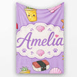 Summer Chihuahua Dog Sunglasses Kawaii Beach Purple Seamless  Personalised Custom Name Super Soft Fleece Blanket Bed Sofa Throw