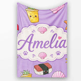 Summer Chihuahua Dog Sunglasses Kawaii Beach Purple Seamless  Personalised Custom Name Super Soft Fleece Blanket Bed Sofa Throw