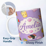 Personalized Custom Name Summer Chihuahua Dog Sunglasses Kawaii Beach Purple Seamless 11oz Ceramic Coffee Tea Mug White Large Handle
