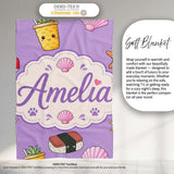 Summer Chihuahua Dog Sunglasses Kawaii Beach Purple Seamless  Personalised Custom Name Super Soft Fleece Blanket Bed Sofa Throw