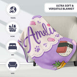 Summer Chihuahua Dog Sunglasses Kawaii Beach Purple Seamless  Personalised Custom Name Super Soft Fleece Blanket Bed Sofa Throw