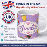 Personalized Custom Name Summer Chihuahua Dog Sunglasses Kawaii Beach Purple Seamless 11oz Ceramic Coffee Tea Mug White Large Handle