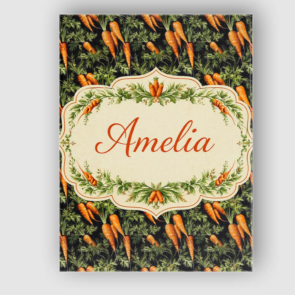 Personalised Name Dark Background Carrot Harvest Botanical Seamless Custom Canvas Wall Art Print Decor Picture Ready to Hang
