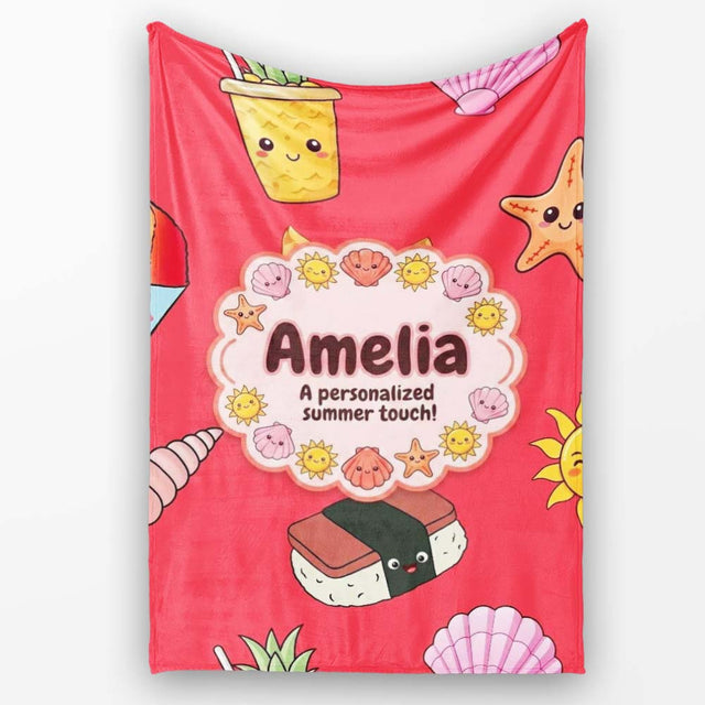 Summer Chihuahua Dog Sunglasses Kawaii Beach Red Seamless Pattern  Personalised Custom Name Super Soft Fleece Blanket Bed Sofa Throw