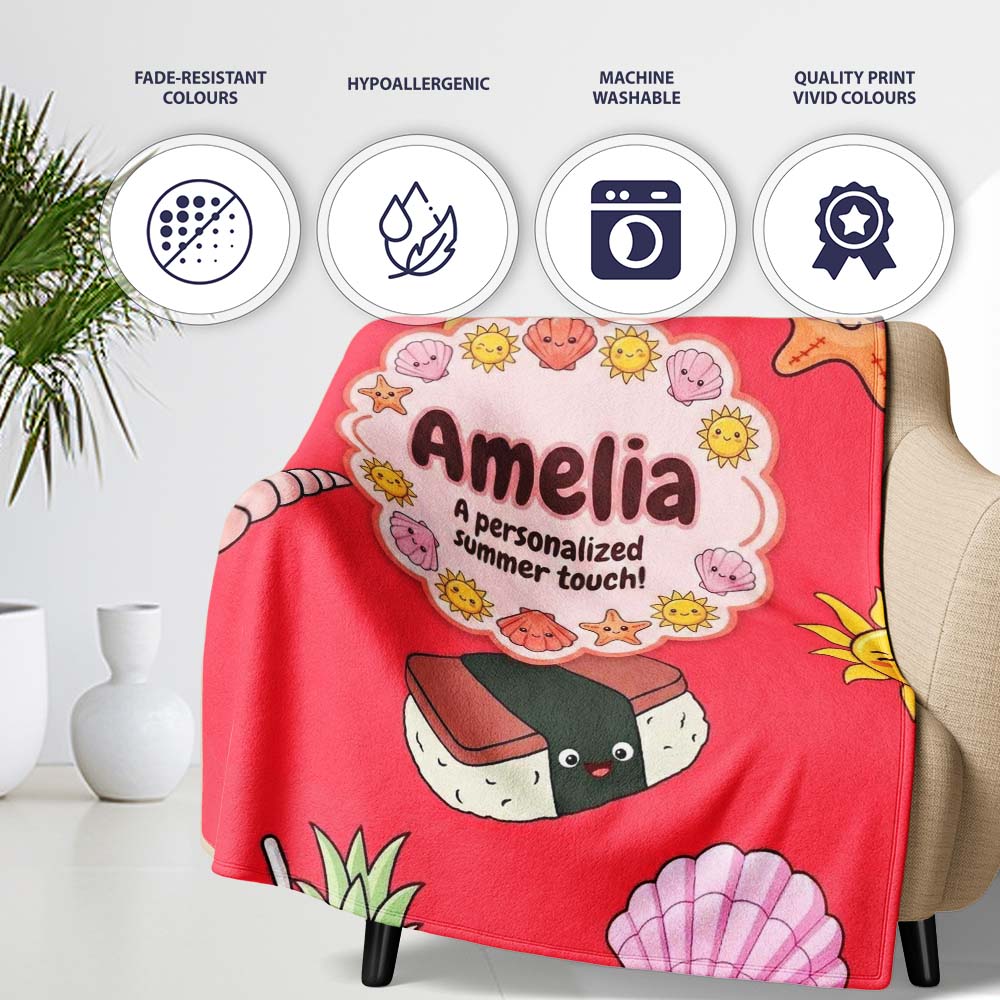 Summer Chihuahua Dog Sunglasses Kawaii Beach Red Seamless Pattern  Personalised Custom Name Super Soft Fleece Blanket Bed Sofa Throw