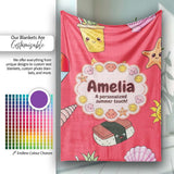 Summer Chihuahua Dog Sunglasses Kawaii Beach Red Seamless Pattern  Personalised Custom Name Super Soft Fleece Blanket Bed Sofa Throw