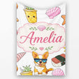 Summer Chihuahua Dog Sunglasses Kawaii Beach Grey Seamless Pattern  Personalised Custom Name Super Soft Fleece Blanket Bed Sofa Throw