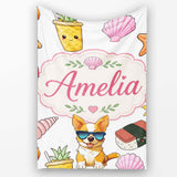 Summer Chihuahua Dog Sunglasses Kawaii Beach Grey Seamless Pattern  Personalised Custom Name Super Soft Fleece Blanket Bed Sofa Throw
