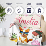 Summer Chihuahua Dog Sunglasses Kawaii Beach Grey Seamless Pattern  Personalised Custom Name Super Soft Fleece Blanket Bed Sofa Throw