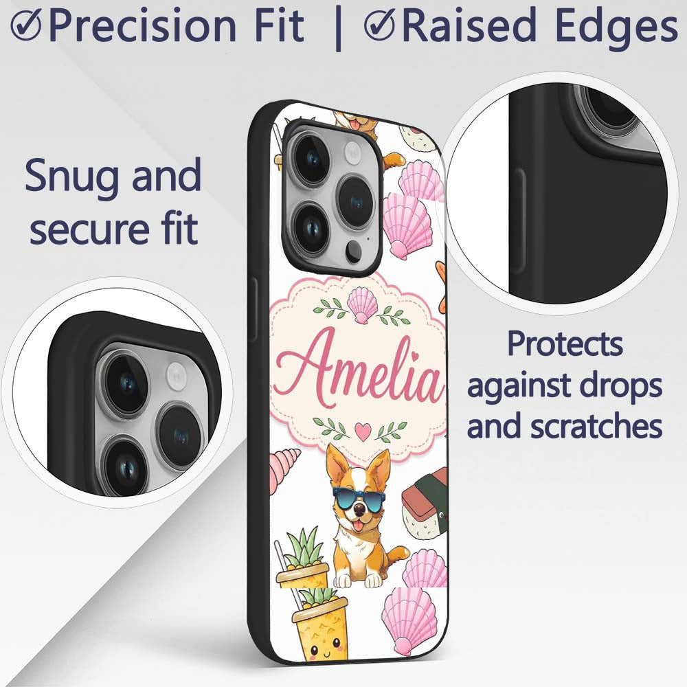 Summer Chihuahua Dog Sunglasses Kawaii Beach Grey Custom Name Protective Phone Case Mobile Cover Durable Everyday Smartphone Shock Resistant
