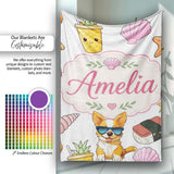 Summer Chihuahua Dog Sunglasses Kawaii Beach Grey Seamless Pattern  Personalised Custom Name Super Soft Fleece Blanket Bed Sofa Throw