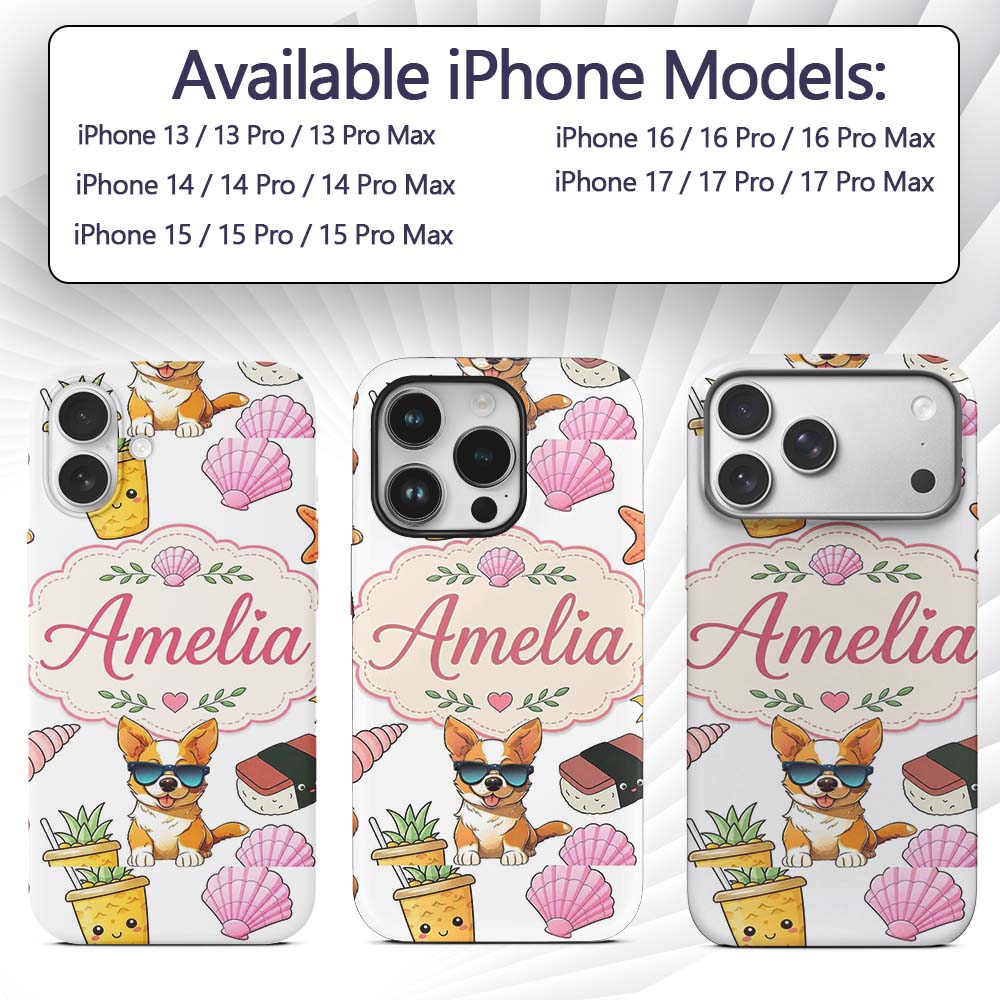 Summer Chihuahua Dog Sunglasses Kawaii Beach Grey Custom Name Protective Phone Case Mobile Cover Durable Everyday Smartphone Shock Resistant