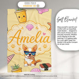 Summer Chihuahua Dog Sunglasses Kawaii Beach Beige Seamless Pattern  Personalised Custom Name Super Soft Fleece Blanket Bed Sofa Throw