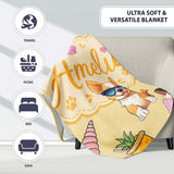 Summer Chihuahua Dog Sunglasses Kawaii Beach Beige Seamless Pattern  Personalised Custom Name Super Soft Fleece Blanket Bed Sofa Throw