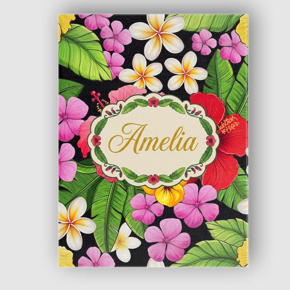 Personalised Name Tropical Hibiscus Flowers Custom  Bespoke Interior Contemporary Canvas Wall Art Print Decor Picture Ready to Hang