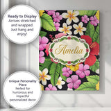 Personalised Name Tropical Hibiscus Flowers Custom  Bespoke Interior Contemporary Canvas Wall Art Print Decor Picture Ready to Hang