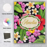 Personalised Name Tropical Hibiscus Flowers Custom  Bespoke Interior Contemporary Canvas Wall Art Print Decor Picture Ready to Hang