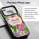 Tropical Hibiscus Flowers Plumeria Leaves Exotic Custom Name Protective Phone Case Mobile Cover Durable Everyday Smartphone Shock Resistant