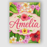Personalised Name Tropical Hibiscus Flowers Custom  Bespoke Interior Contemporary Canvas Wall Art Print Decor Picture Ready to Hang