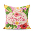 Custom Name Tropical Hibiscus Flowers Leaves Exotic Floral Beige Square Filled Cushion Throw Pillow Sofa Bed Home Decor Zip Washable UK Made