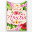 Tropical Hibiscus Flowers Plumeria Leaves Exotic Floral Beige  Personalised Custom Name Super Soft Fleece Blanket Bed Sofa Throw
