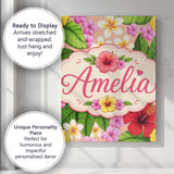 Personalised Name Tropical Hibiscus Flowers Custom  Bespoke Interior Contemporary Canvas Wall Art Print Decor Picture Ready to Hang