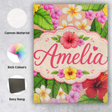 Personalised Name Tropical Hibiscus Flowers Custom  Bespoke Interior Contemporary Canvas Wall Art Print Decor Picture Ready to Hang