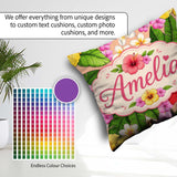 Custom Name Tropical Hibiscus Flowers Leaves Exotic Floral Beige Square Filled Cushion Throw Pillow Sofa Bed Home Decor Zip Washable UK Made