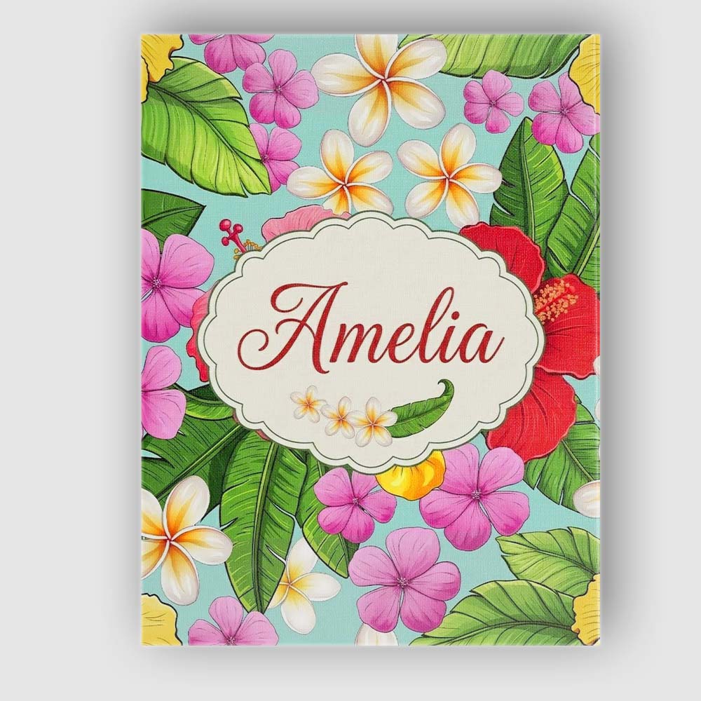 Personalised Name Tropical Hibiscus Flowers Custom  Bespoke Interior Contemporary Canvas Wall Art Print Decor Picture Ready to Hang