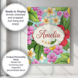 Personalised Name Tropical Hibiscus Flowers Custom  Bespoke Interior Contemporary Canvas Wall Art Print Decor Picture Ready to Hang