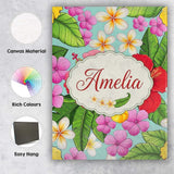 Personalised Name Tropical Hibiscus Flowers Custom  Bespoke Interior Contemporary Canvas Wall Art Print Decor Picture Ready to Hang