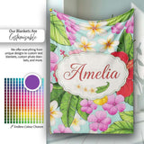 Tropical Hibiscus Flowers Plumeria Leaves Exotic Floral Mint  Personalised Custom Name Super Soft Fleece Blanket Bed Sofa Throw