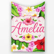 Hibiscus Flowers Plumeria Leaves Exotic Floral Soft Pink Seamless  Personalised Custom Name Super Soft Fleece Blanket Bed Sofa Throw