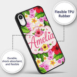Hibiscus Flowers Plumeria Leaves Exotic Floral Custom Name Protective Phone Case Mobile Cover Durable Everyday Smartphone Shock Resistant