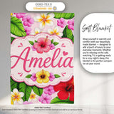 Hibiscus Flowers Plumeria Leaves Exotic Floral Soft Pink Seamless  Personalised Custom Name Super Soft Fleece Blanket Bed Sofa Throw