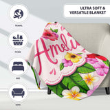 Hibiscus Flowers Plumeria Leaves Exotic Floral Soft Pink Seamless  Personalised Custom Name Super Soft Fleece Blanket Bed Sofa Throw